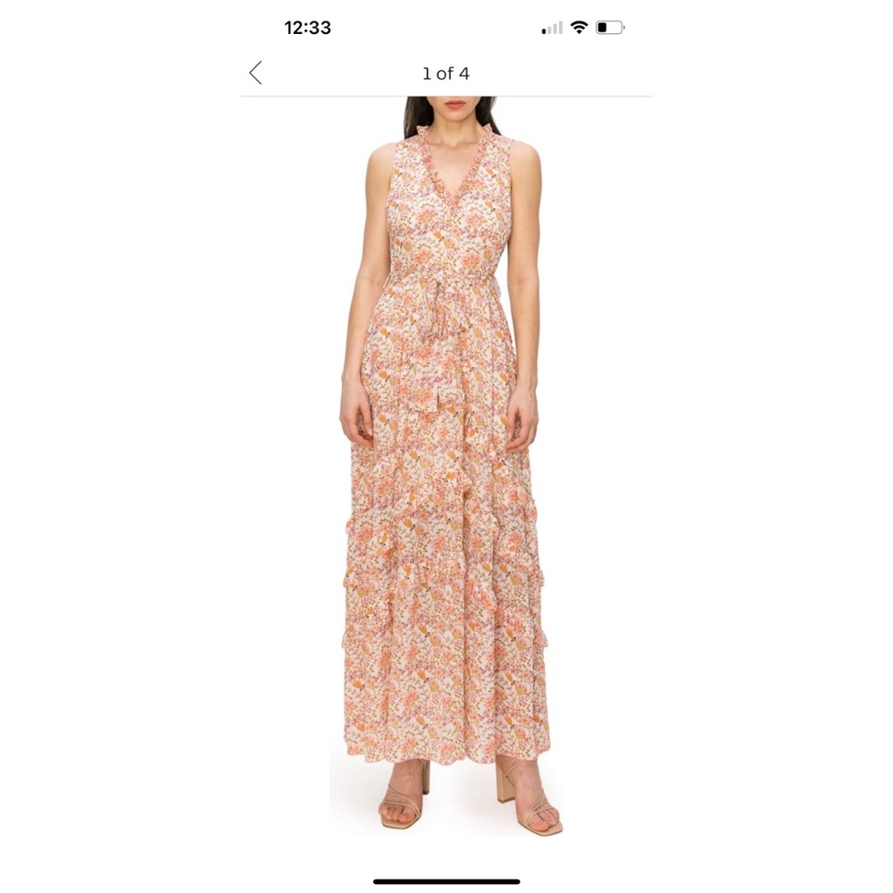 MELLODAY Floral Ruffle Trim Maxi Dress, Size L